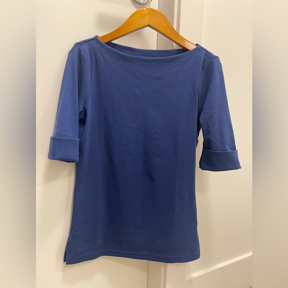 Lauren Ralph Lauren, Stretch Cotton Boatneck Tee, New, Size- S, colour-indigo